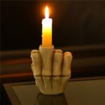 Halloween Skull Finger Candle Holder, Fun Home Decor, Novelty Middle Finger Skull Figurine